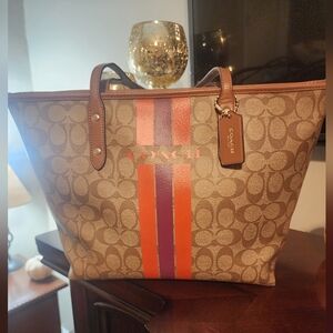 Coach Varsity Stripe Zip Tote